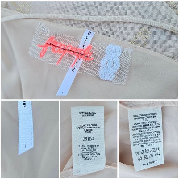 Draped Wrap Dress Free People Size 4 Cream Mesh Gold Foil Sweetheart Sleeveless - Picture 1 of 9